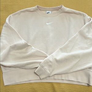 Nike Cream Crewneck Sweatshirt with Embroidered Swoosh, cropped
